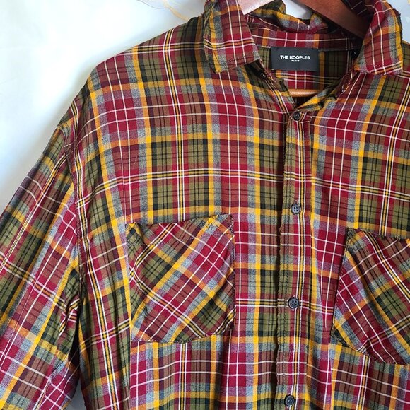 The Kooples Size Large Long Sleeve Destroyed Plaid Button Up Shirt - Picture 3 of 15